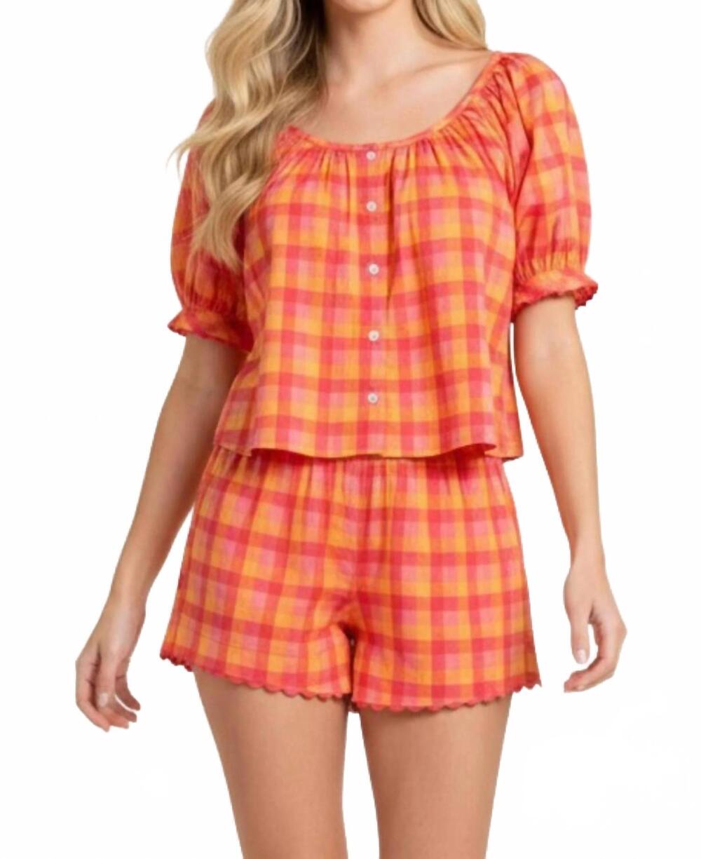NEW PINCH plaid rick rack blouse in orange/ red